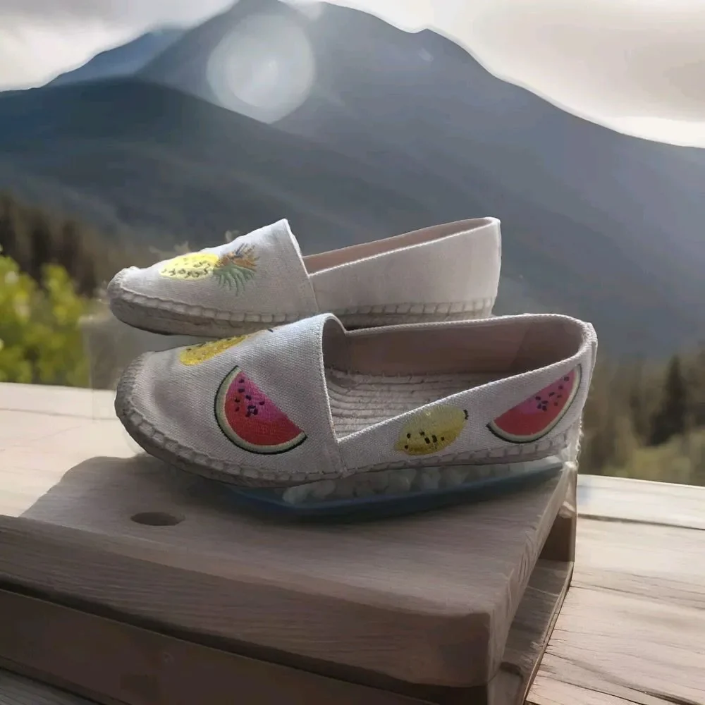 J Crew 6‎ 5.Espadrilles Fruit Salad Embroidered Shoes Pineapple Watermelon NWOB